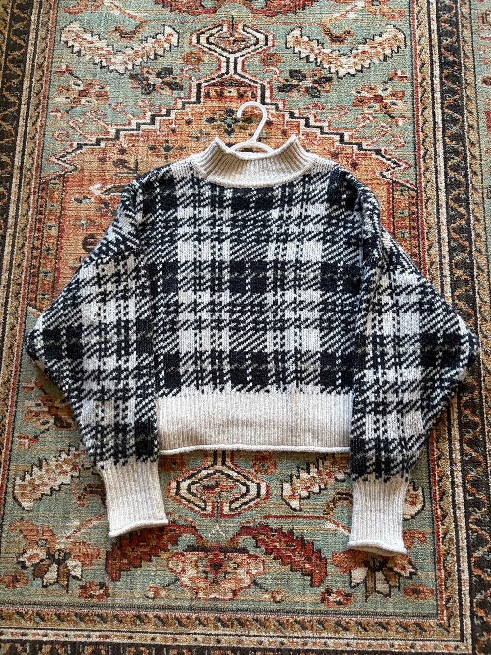 Arizona Jean Company Black and White Plaid Mock Neck Sweater